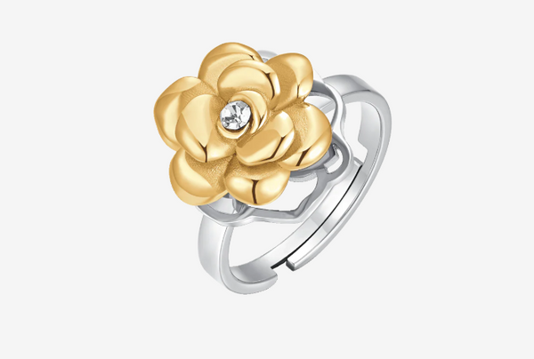 Anello donna in acciaio IP gold con rosa girevole e cristallo bianco Luca Barra - ANK547