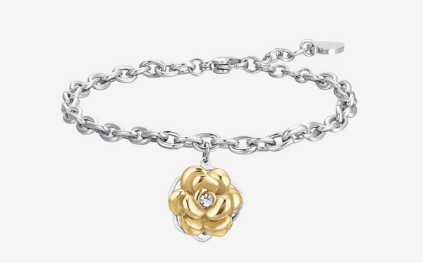 Bracciale donna in acciaio IP gold con rosa girevole Luca Barra - BK2743
