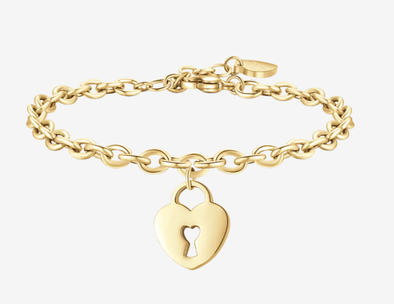 Bracciale donna in acciaio dorato con cuore lucchetto Luca barra - BK2167