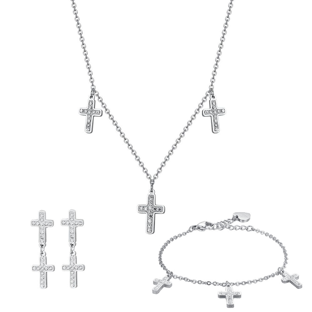 Completo donna collana - orecchini - bracciale con croci - Luca Barra