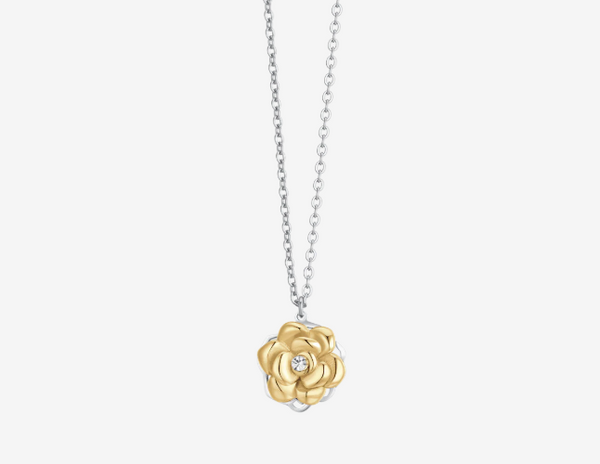 Collana donna in acciaio IP gold con rosa girevole
